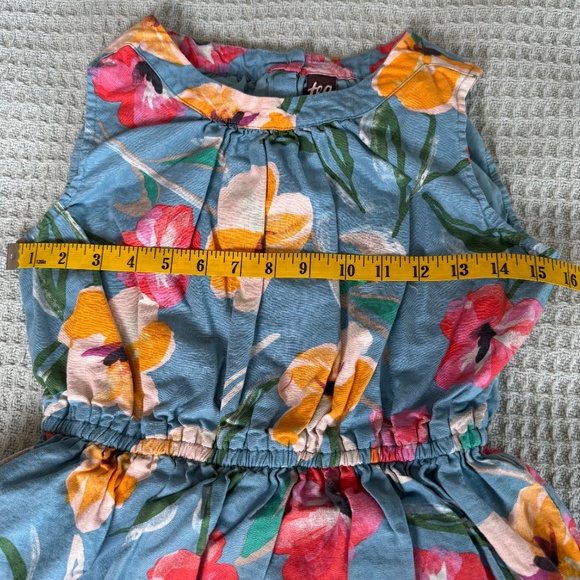 Tea Collection Linen Blend Sleeveless Dress Girls 12 Blue Floral Twirl Skirt - Picture 6 of 9